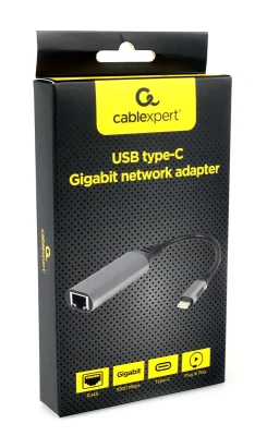 Сетевой адаптер Cablexpert A-USB3C-LAN-01, Type-C USB3.0, в Гбит.сеть Ethernet (RJ-45), метал.разъем, Pro