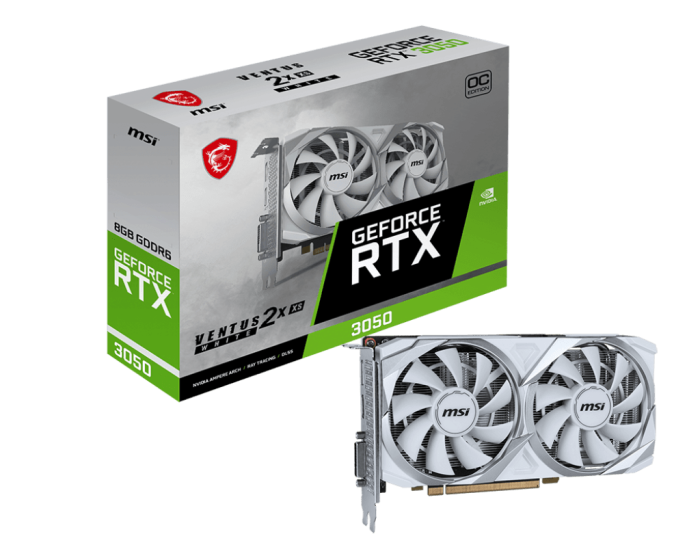 Видеокарта MSI GeForce RTX 3050 VENTUS 2X XS White 8G OC, 8G GDDR6 DVI HDMI DP White