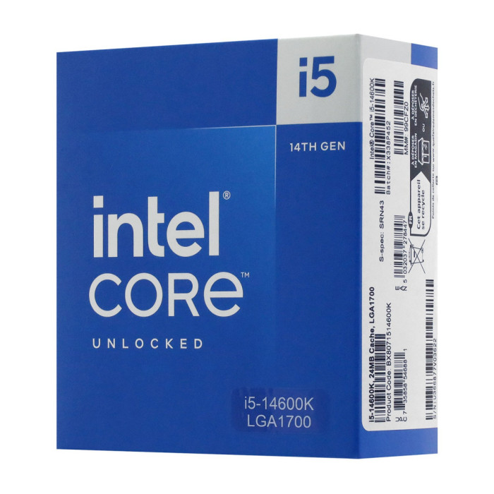 СPU Intel Сore i5-14600K, 3.5GHz (Raptor Lake, 5.3), 14C/20T, 24MB L3, MTP 181W, UHD770 S1700, Box