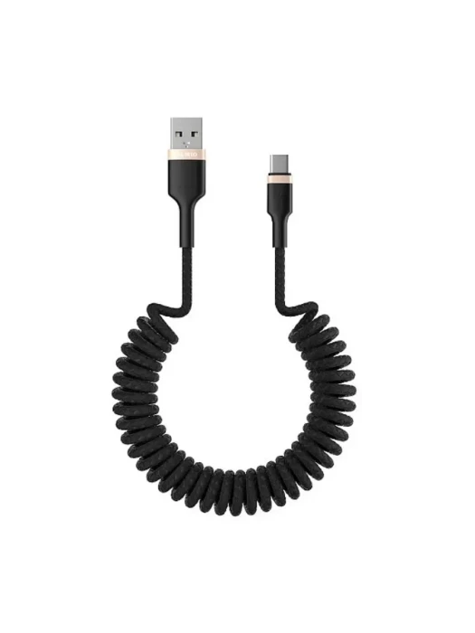 Кабель Olmio SPRING, USB 2.0 - USB Type-C, 1.5м, 3A, черный