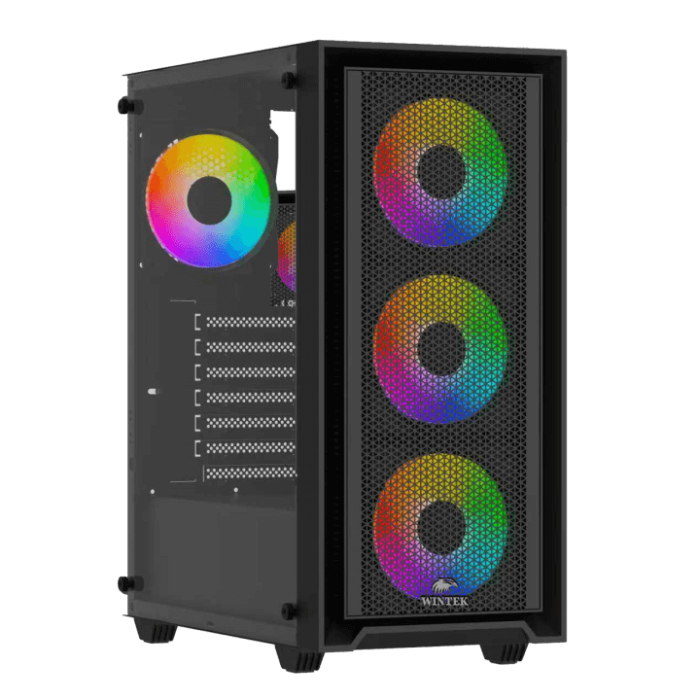 Корпус Wintek Apollo 802-B-M TG, ATX/Micro ATX, USB 1*3.0/2*2.0, HD+Mic, 4*12cm ARGB (контроллер + пульт д/у в комплекте), чёрный