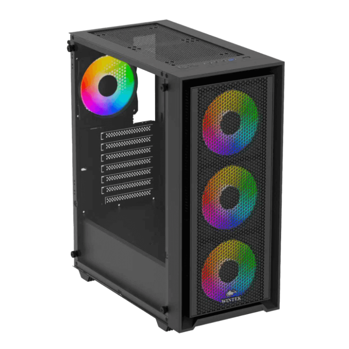 Корпус Wintek Apollo 802-B-M TG, ATX/Micro ATX, USB 1*3.0/2*2.0, HD+Mic, 4*12cm ARGB (контроллер + пульт д/у в комплекте), чёрный