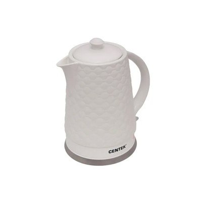 Чайник электрический, Centek, CT-0061, 2.0л, 2000W, Супербелая керамика, Рельефный корпус, Белый