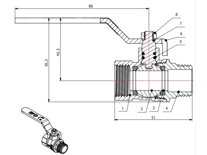 Кран шаровый 1/2" нар.-вн. ручка PN30, AV Engineering