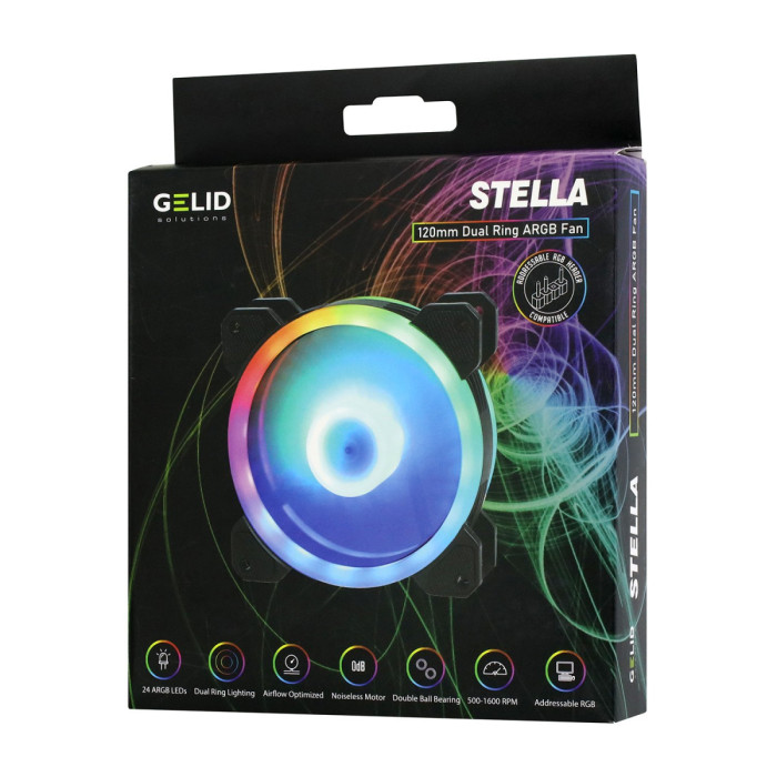 Fan for case,  12cm, GELID STELLA ARGB FAN, FN-STELLA-01, 500-1600rpm, 35dBA, 4pin, 70 CFM