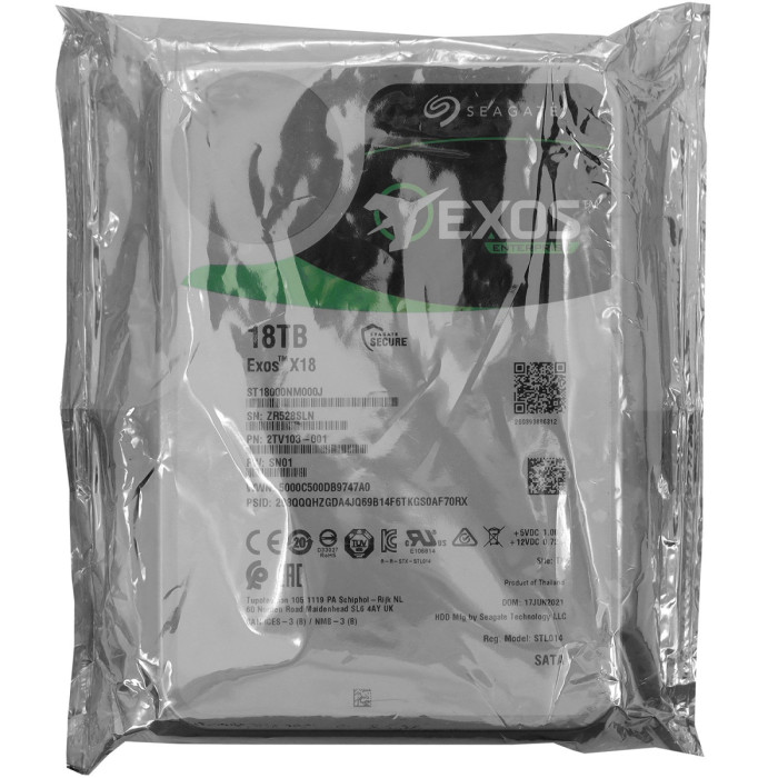 HDD SATA 18000 GB Seagate Exos X18, ST18000NM000J, 7200rpm, 256MB cache, SATA 6 Gb/s