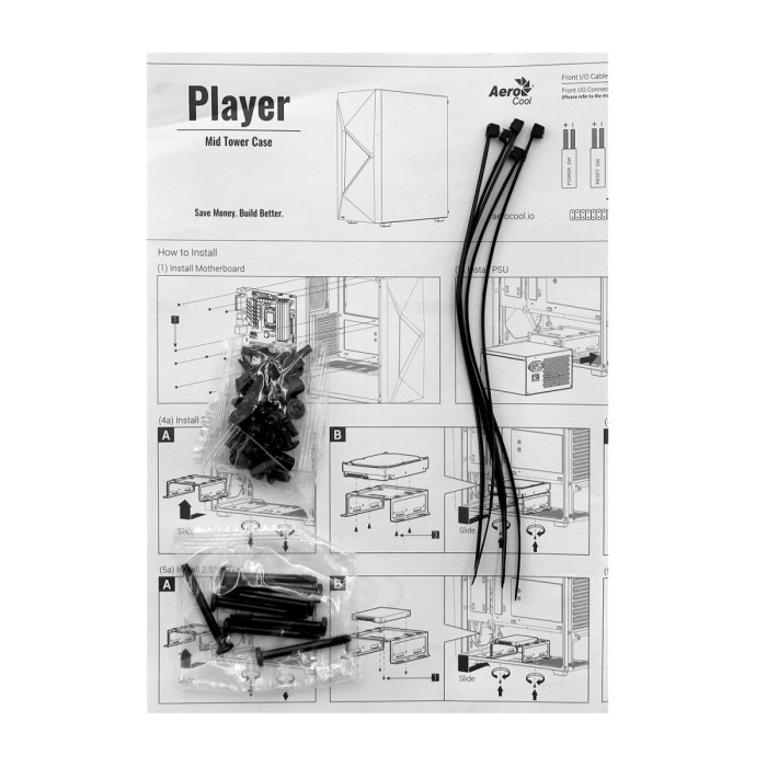 Case ATX midi tower AeroCool, Player-G-BK-v1, (без БП), black
