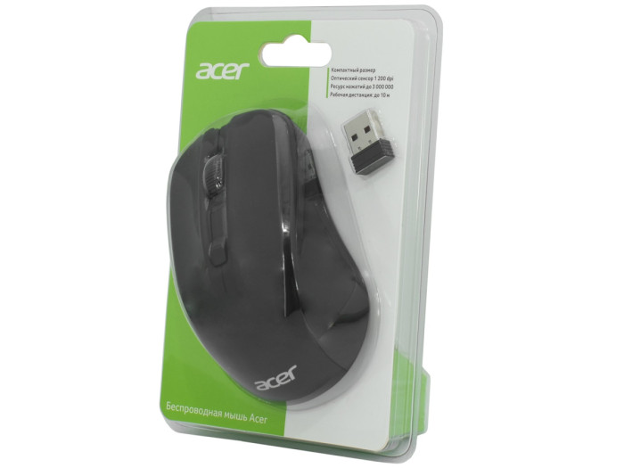 Mouse Acer OMR010, Wireless, Optical 1200 dpi, 1AA, USB, black