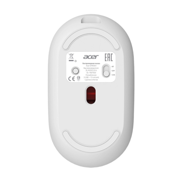 Mouse Acer OMR301, Optical 1600 dpi, Silent, BT/2.4GHz/USB, White