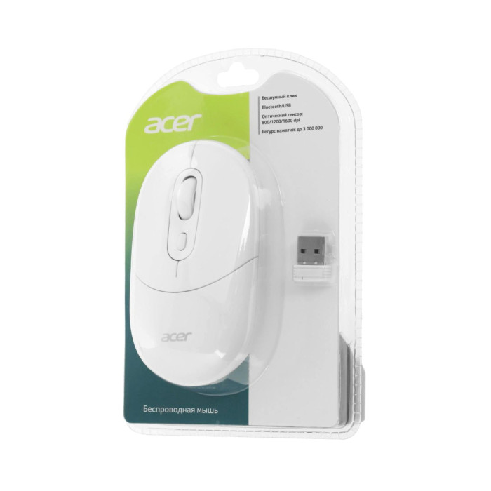Mouse Acer OMR301, Optical 1600 dpi, Silent, BT/2.4GHz/USB, White