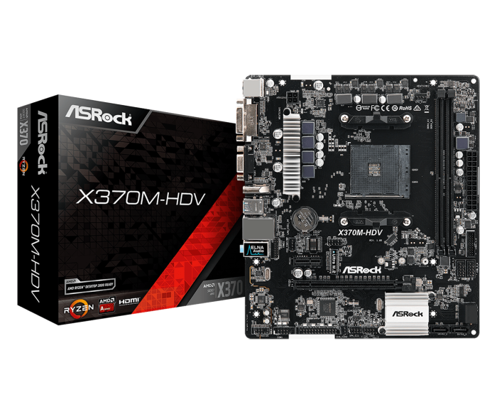 Материнская плата ASRock X370M-HDV AM4 2xDDR4 4xSATA3 1xUM.2 D-Sub+DVI+HDMI mATX