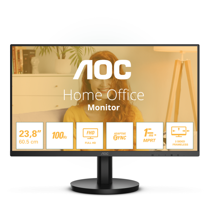 Монитор 23.8" AOC 24B3HMA2/01 VA 1920x1080 100Hz 1ms 250cd/m 4000:1 1xVGA 1xHDMI 2x2W Black