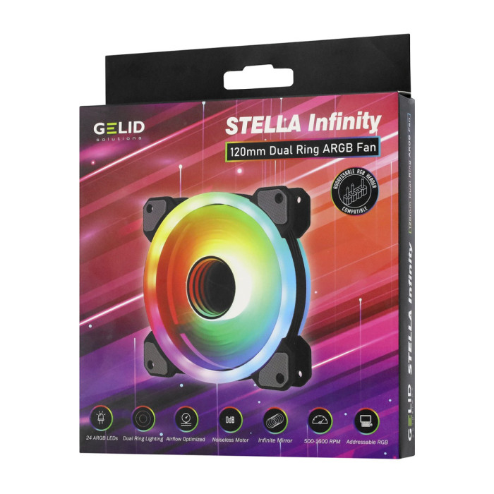 Fan for case,  12cm, GELID STELLA INFINITY, FN-Stella-03, 500-1600rpm, 35dBA, 4pin, 70 CFM