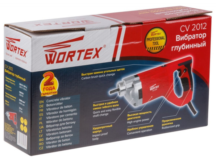 Вибратор глубинный WORTEX CV 2012 в кор. 1200 Вт, 5000 об/мин, М42х1.5
