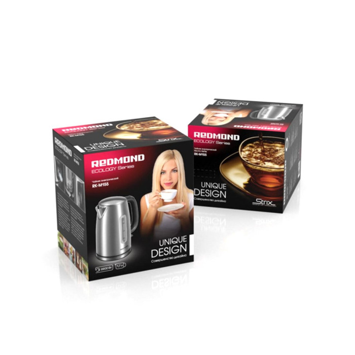 Чайник электрический, Redmond, RK-M155, Механический, Нержавеющая сталь, Мощность 1850-2200W, Объем 1,7л, Сталь