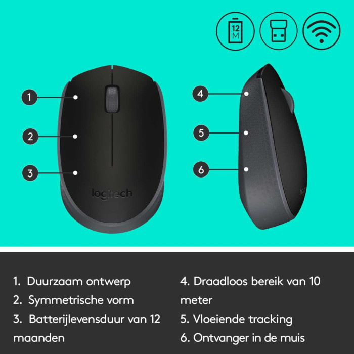 Мышь беспроводная Logitech M171 Black (черная, оптическая, 1000dpi, 2.4 GHz/USB-ресивер)(M/N: M-R0060 / C-U0010)