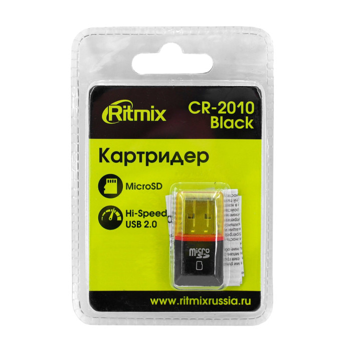 FlashCard reader Ritmix CR-2010, mSD, USB 2.0, black