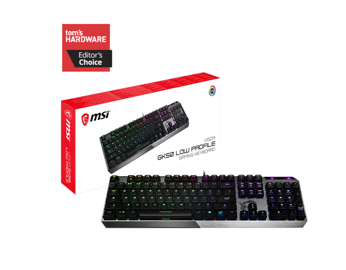 Игровая Клавиатура MSI Vigor GK50 LOW PROFILE RU USB 2.0/104клавиши/переключатели Kailh/кабель 1,8м