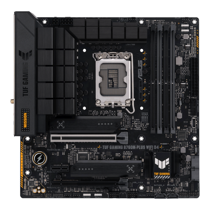 Материнская плата ASUS TUF GAMING B760M-PLUS WIFI D4 LGA1700 4xDDR4 4xSATA3 2xM.2 RAID HDMI DP mATX