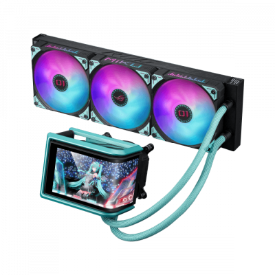 СЖО ASUS ROG RYUO IV 360 ARGB MIKU, movable curved 6.67-inch AMOLED display, 3xARGB FAN, AM5, 1700, 1851, Black, Retail