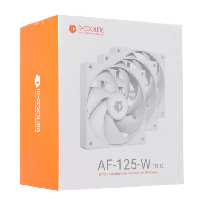 Fan kit for case, 12cm x 3, ID-Cooling, AF-125-W TRIO, 500-2000rpm, 78.25CFM, 29.82dBA, white, 4pin
