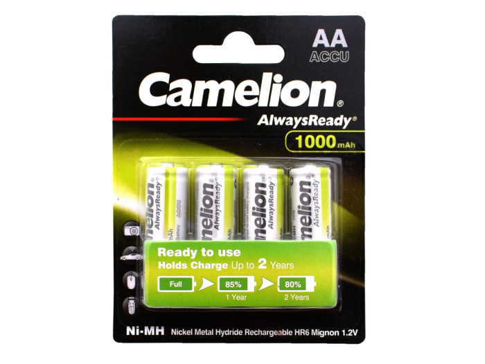 Аккумуляторы Camelion AA, AlwaysReady NiMH, 1000mAh/1.2V, комплект - 4 штуки
