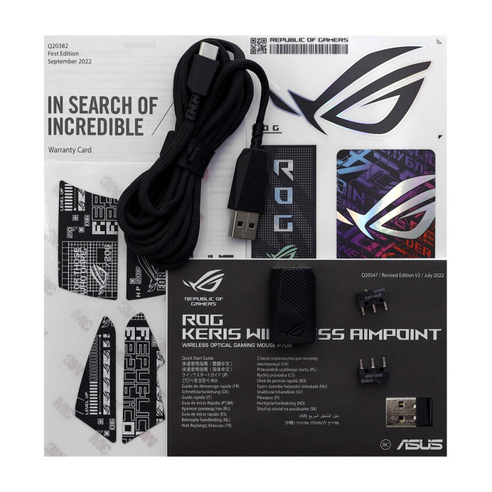 Mouse ASUS P709 ROG KERIS WIRELESS AIMPOINT, Wireless, BT 5.0/2.4GHz, Optical 36000 dpi, USB, black