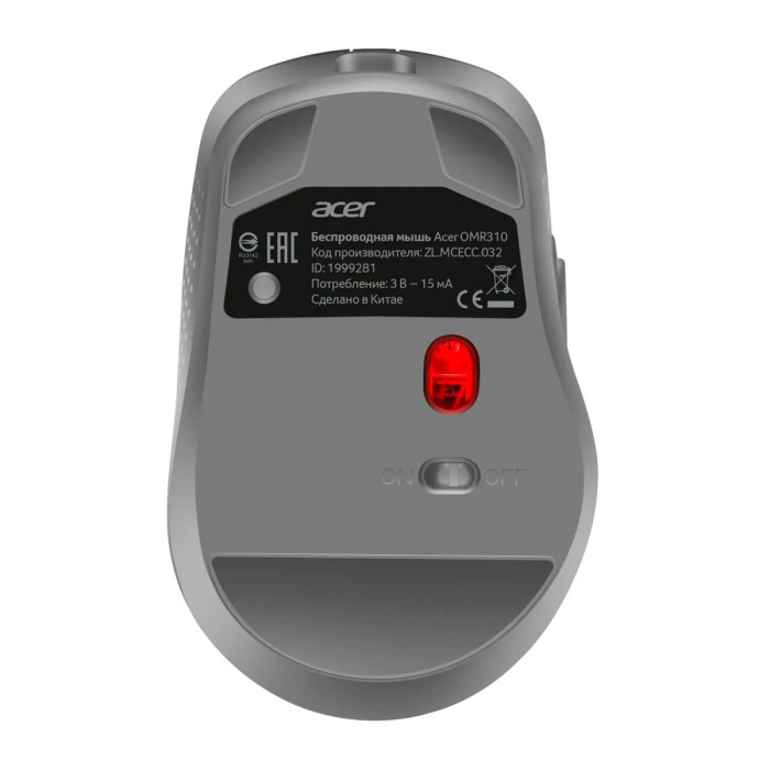 Mouse Acer OMR310, Wireless, Optical 1600 dpi, 7 button, Li-Ion,  BT/2.4GHz/USB, Dark/Grey