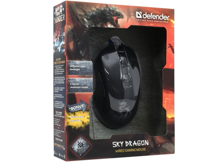 Mouse Defender Sky Dragon GM-090L, USB, Optical 800-3200 dpi, (52090), +bonus pad