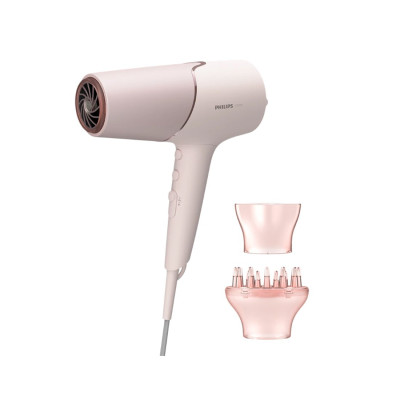 Фен, Philips, Серии 5000 BHD530/00, Мощность 2300 Вт,Тип мотора DC, Ионизация, Холодный обдув, 3 режима температуры, 2 режима скорости, Цвет белый/розовый