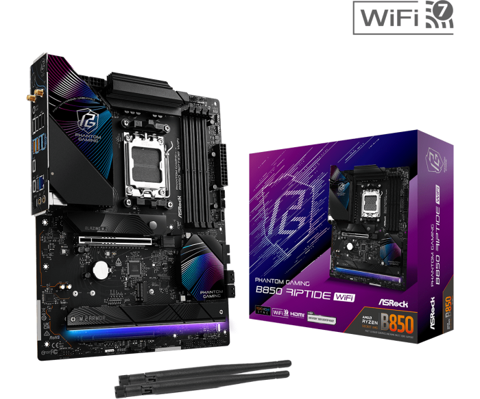 Материнская плата ASRock B850 RIPTIDE WIFI AM5 4xDDR5 4xSATA 2xM.2 1xM.2 Key  2xWiFi, 1xHDMI ATX