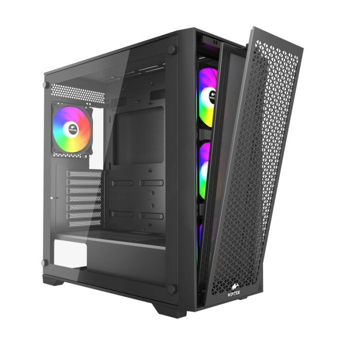 Корпус Wintek Andromeda MAX P193-M-B TG, ATX, USB 2*3.0/1*2.0, HD+Mic, 0,5mm, 4*12cm ARGB (контроллер + пульт д/у в комплекте), Black