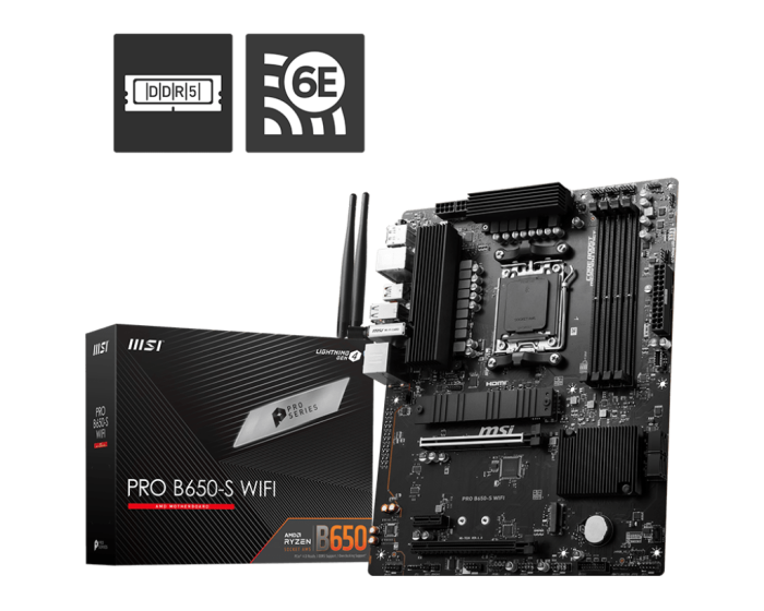 Материнская плата MSI PRO B650-S WIFI AM5 B650 4xDDR5 4xSATA3 RAID 2xM.2 HDMI DP ATX