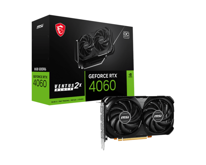 Видеокарта MSI GeForce RTX 4060 VENTUS 2X BLACK 8G OC, 8G GDDR6 128-bit HDMI 3xDP