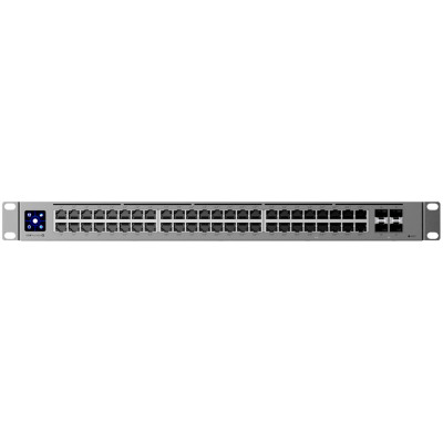 Ubiquiti 48-port, Layer 3 switch 2.5 GbE and PoE++ output, 16x 2.5 GbE ports including (8) PoE+ and (8) PoE++, 32x GbE ports including (24) PoE+ and (8) PoE++, 4x 10G SFP+ ports. Can power devices with up to 720W, it has power consumption of 100W (Excludi
