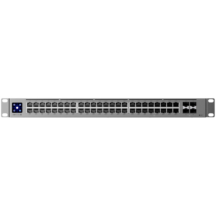 Ubiquiti 48-port, Layer 3 switch 2.5 GbE and PoE++ output, 16x 2.5 GbE ports including (8) PoE+ and (8) PoE++, 32x GbE ports including (24) PoE+ and (8) PoE++, 4x 10G SFP+ ports. Can power devices with up to 720W, it has power consumption of 100W (Excludi