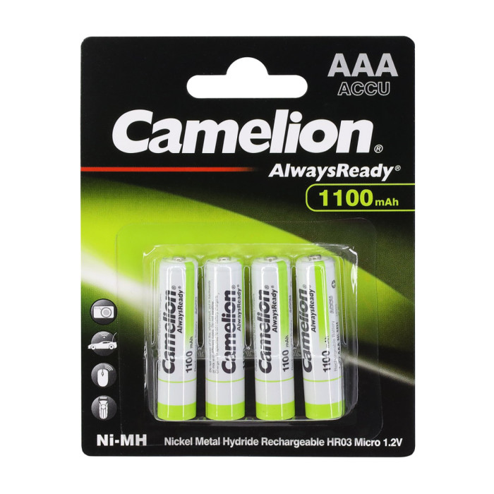 Аккумуляторы Camelion AAA, AlwaysReady NiMH, 1100mAh/1.2V, комплект - 4 штуки