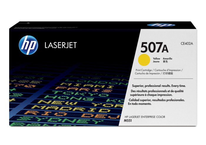 HP 507A Yellow Cartridge for Color LaserJet M551, up to 6000 pages.