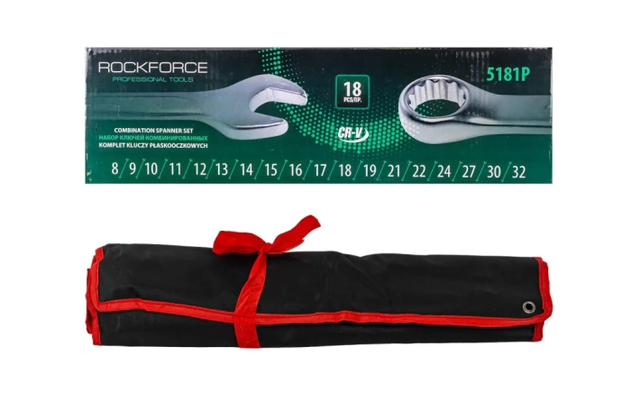 Набор ключей комбинированных 18 предметов(8-19, 21, 22, 24, 27, 30, 32мм),на полотне 904         RF-5181P