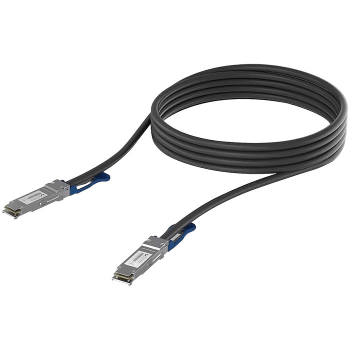 Ubiquiti UACC-DAC-QSFP28-1M QSFP28 direct attach cable with a 100 Gbps max data rate, compatible with QSFP28 and QSFP+ interfaces