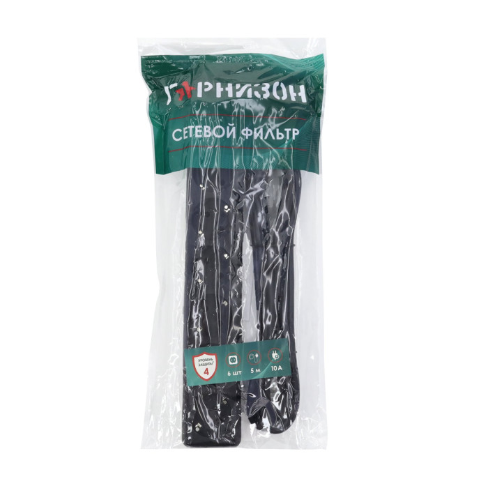 Сетевой фильтр Гарнизон, 5м, ECL-6-B-5, 6 розеток, black