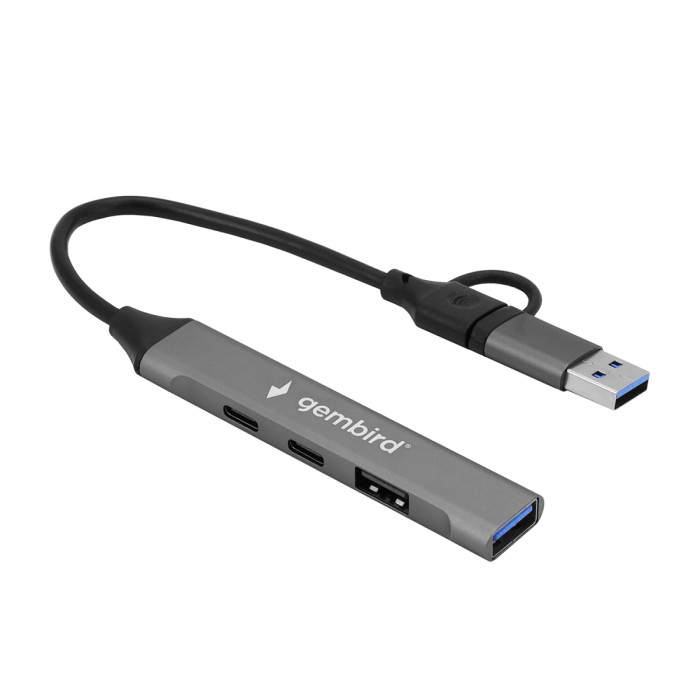 USB Hub 4 port, Gembird UHB-C444, USB 3.0 / 2.0, 2хType-C, 1хUSB 3.0, 1хUSB 2.0, black