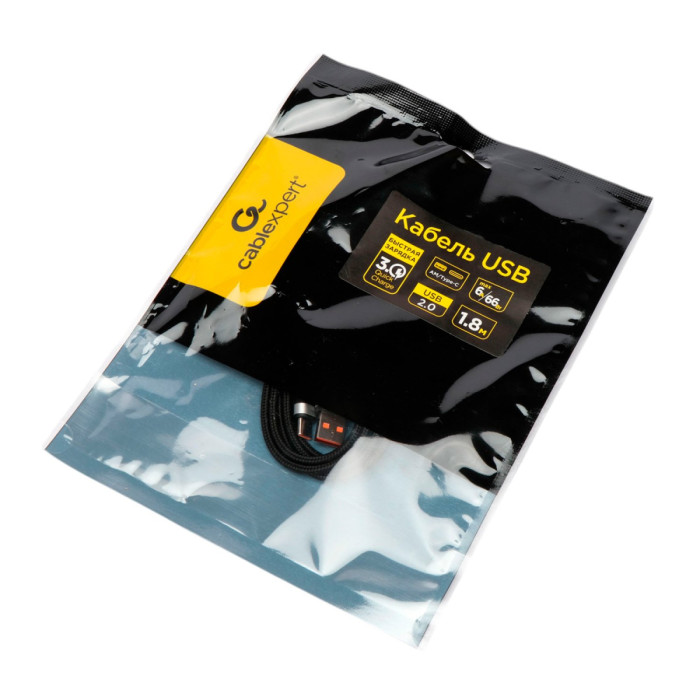 Cable USB Type A - Type C, 1.8м, Cablexpert CCP-USB2-AMCM-66W-1.8M, 6A/66w, Black