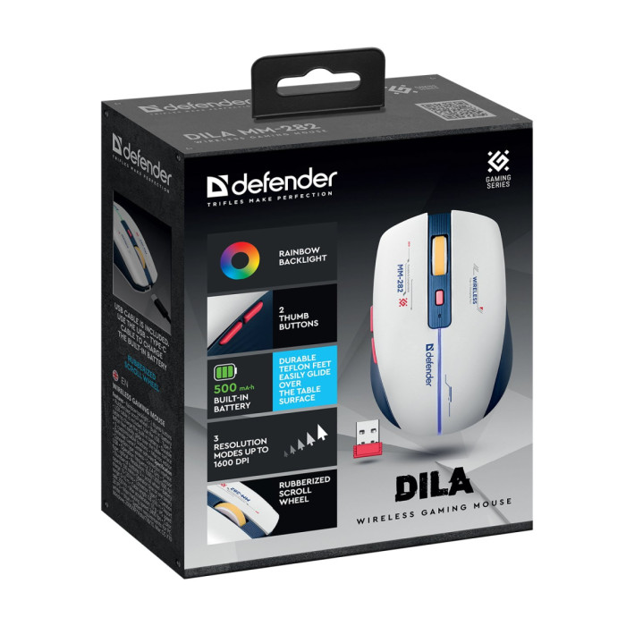 Mouse Defender Dila MM-282 LED,Wireless, Optical 800-1600 dpi, 6 buttons USB, Blue, (52282)