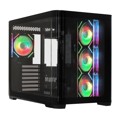 Case ATX midi tower SAMA, 2851A , 4*120 ARGB + ARGB fan hub, (Без БП), black