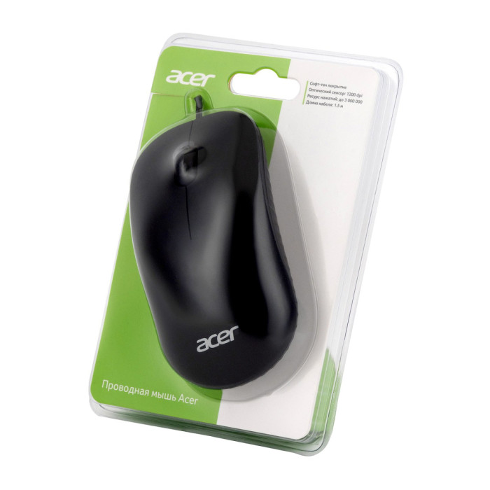 Mouse Acer OMW122, Optical 1200 dpi, 3 button, 1.5m cable, USB, black