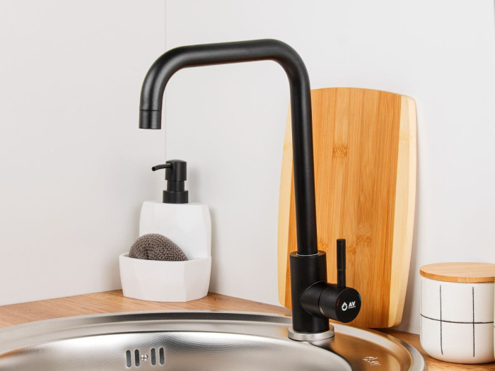 Смеситель для кухни (SUS 304) D35, серия ZAR черный AV Engineering