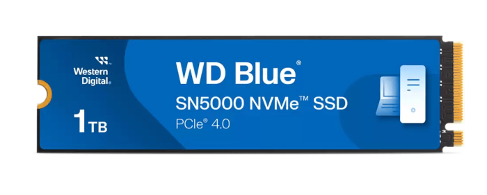 Твердотельный накопитель 1000GB SSD WD BLUE SN5000 M.2 2280 NVMe 4.0 R5150MB/s W4900MB/s WDS100T4B0E