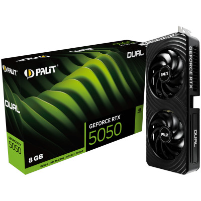 Palit RTX 5050 Dual 8GB GDDR6, 128 bits, 1x HDMI 2.1b, 3x DP 2.1b, two fan, 1x 8-pin Power connector, recommended PSU 550W, NE65050019P1-GB2070D
