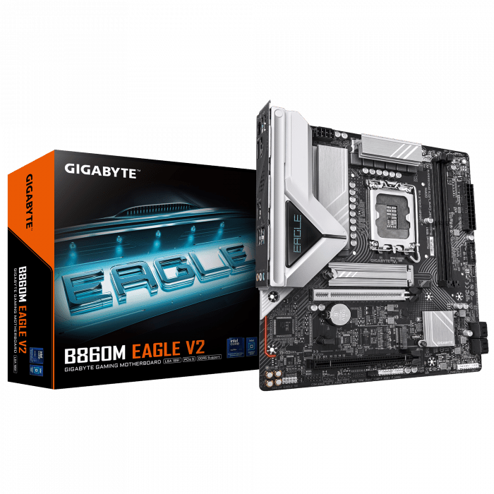 Сист.плата Gigabyte B860M EAGLE V2, B860, LGA1851, 2xDDR5, 2xPCI-E x16, M2, SATA, DP, HDMI, BOX
